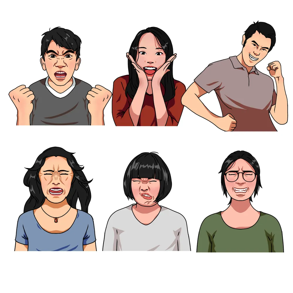 线描插画夸张表情人物