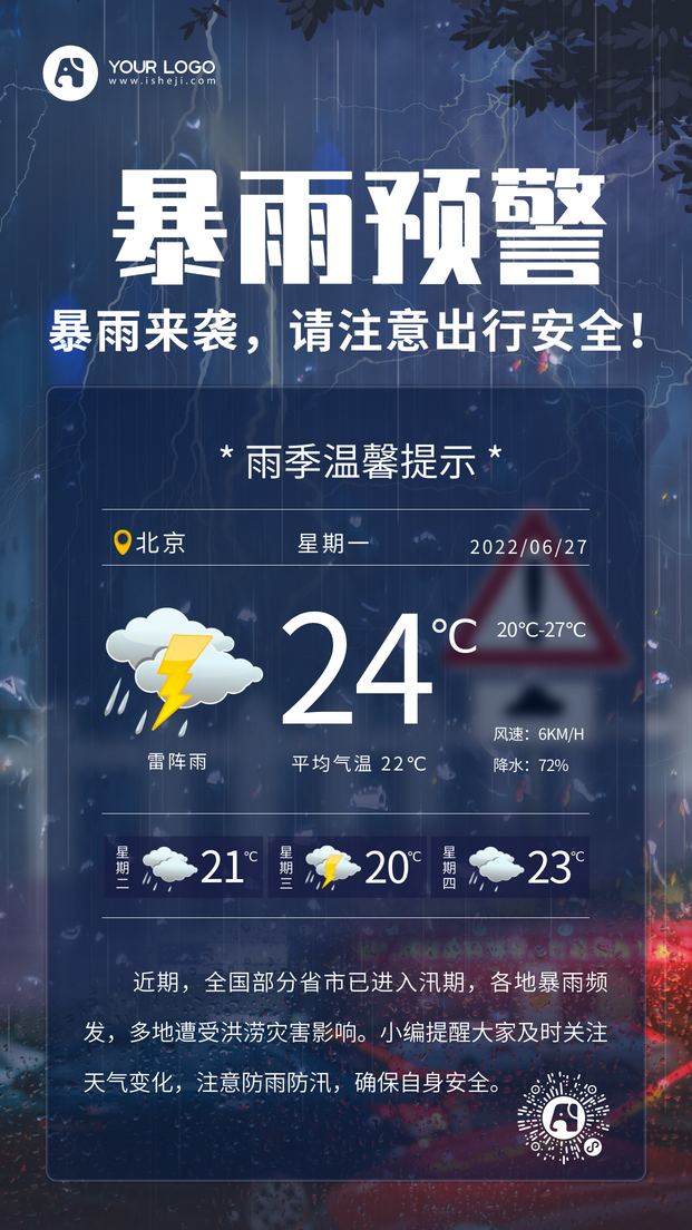 暴雨预警手机海报