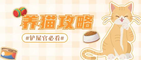 黄色卡通手绘养猫公众号首图新媒体运营