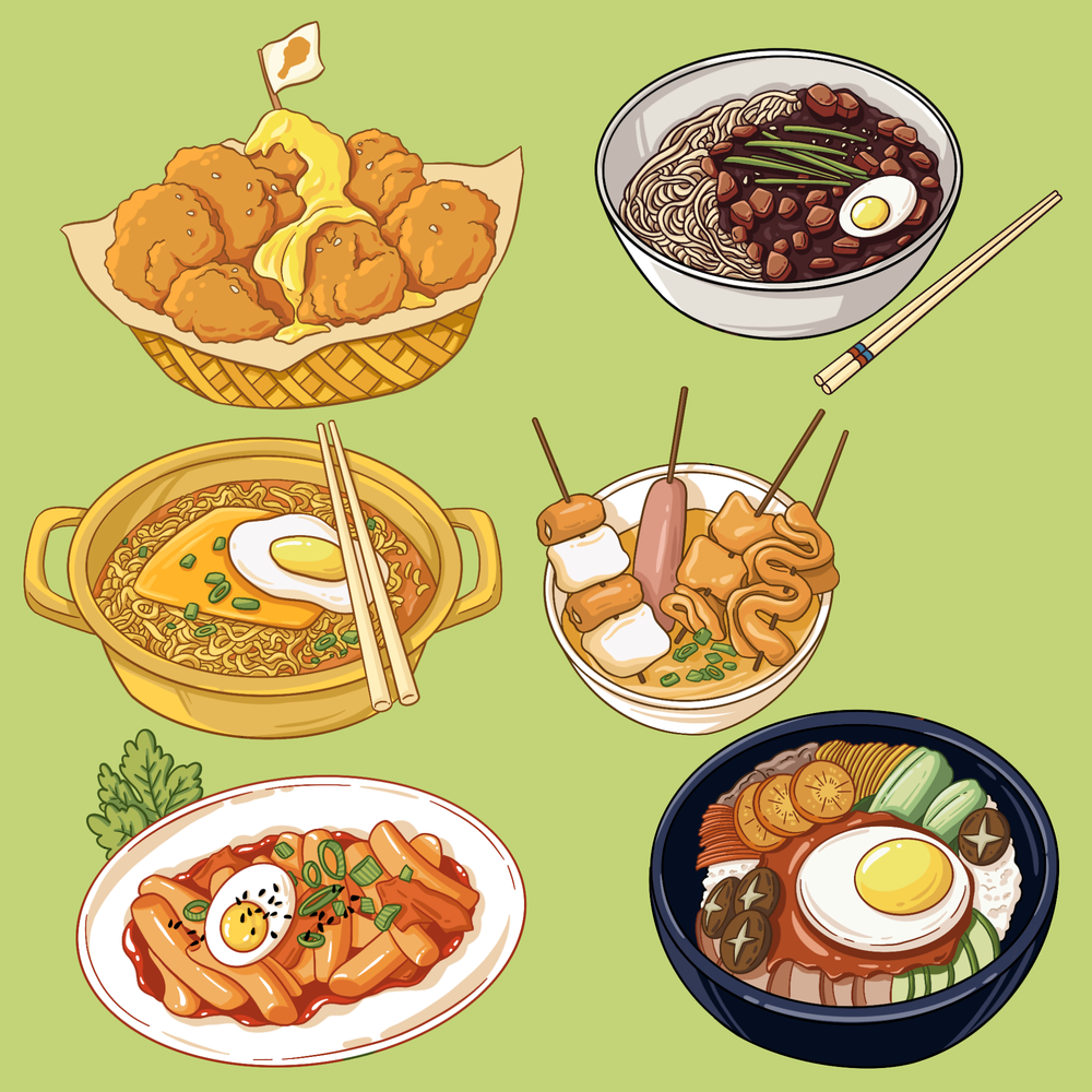 描边风韩国料理插画素材