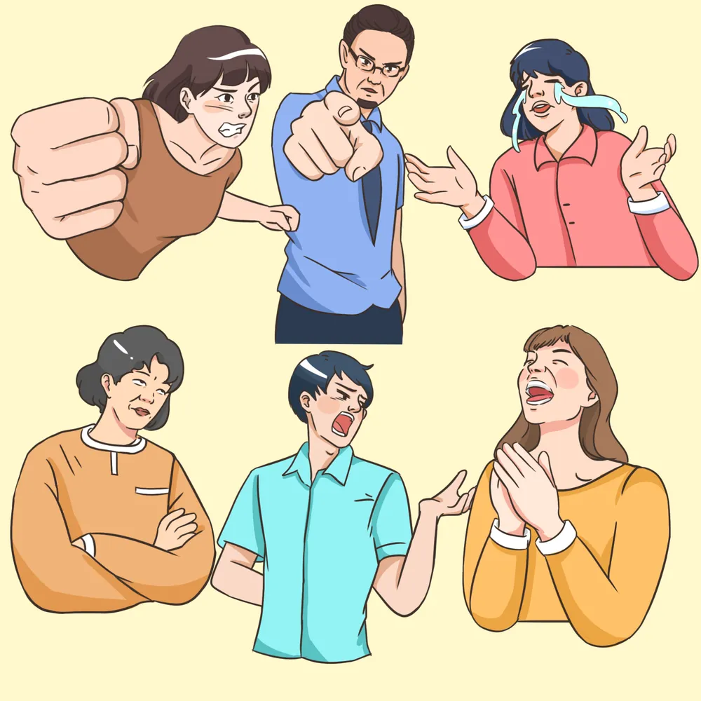 描边扁平夸张表情人物半身插画素材