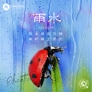 蓝色简约雨水节日方形海报