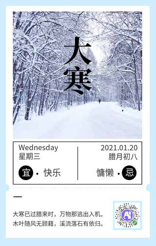 清新简约二十四节气大寒手机海报