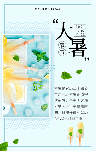 简约文艺清新大暑手机海报