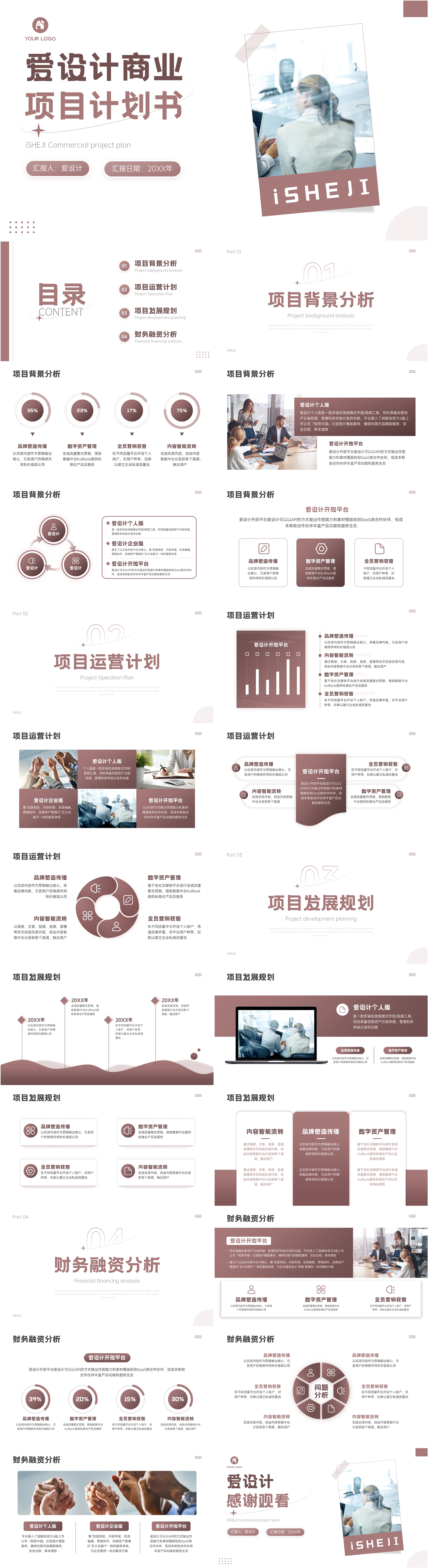 简约风简约时尚创意潮流商业项目计划书PPT模板