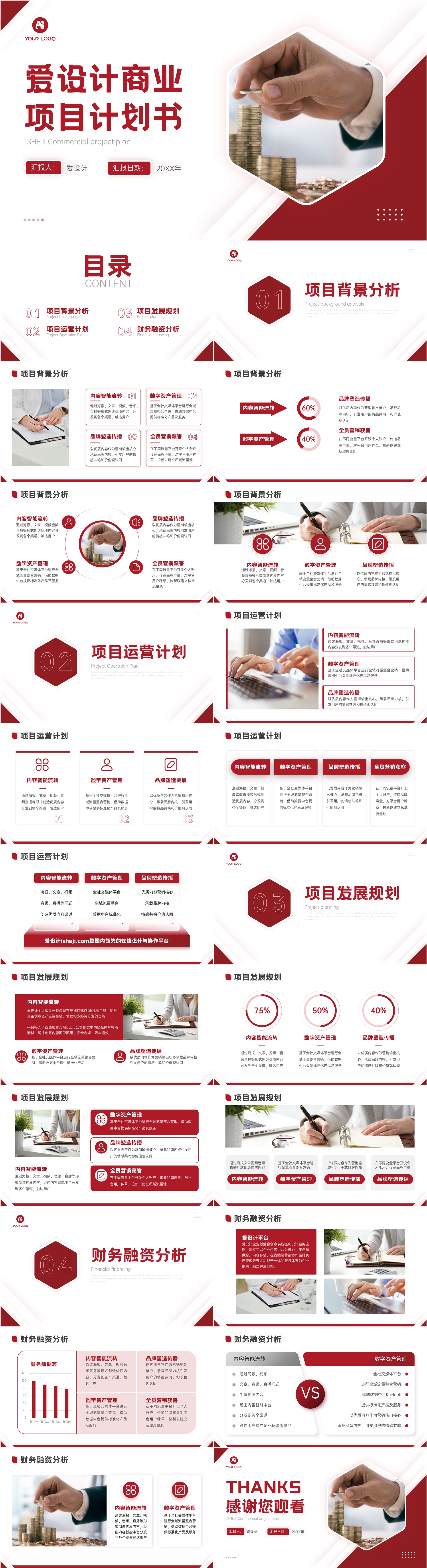 商务风商务扁平时尚商业项目计划书PPT模板