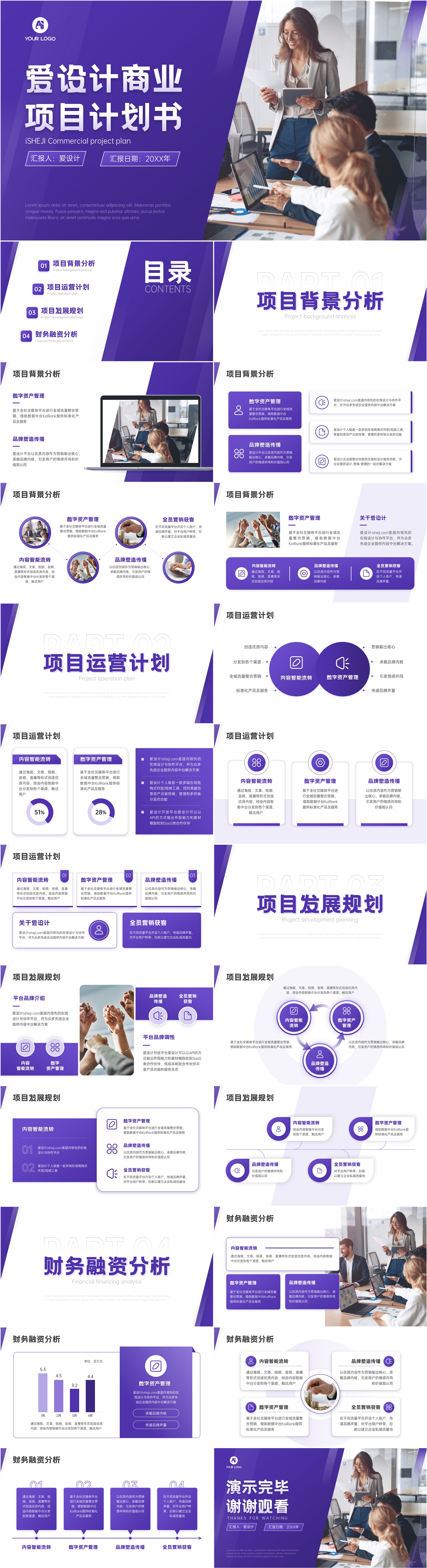 扁平风潮流时尚创意商业项目计划书PPT模板