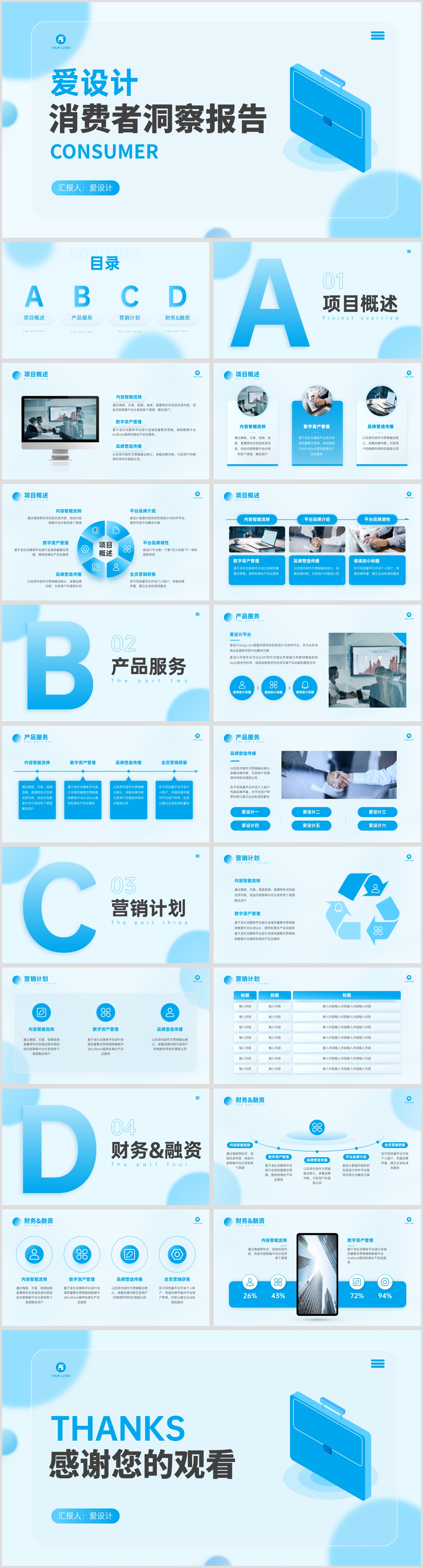 毛玻璃风消费者洞察报告PPT模板