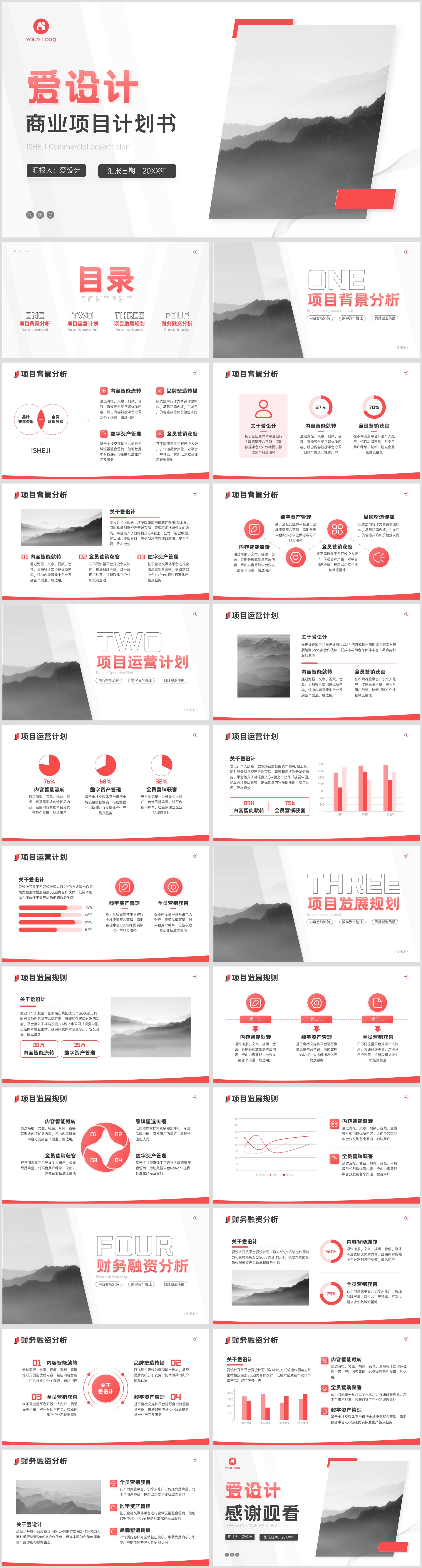 红色简约商业项目计划书PPT模板