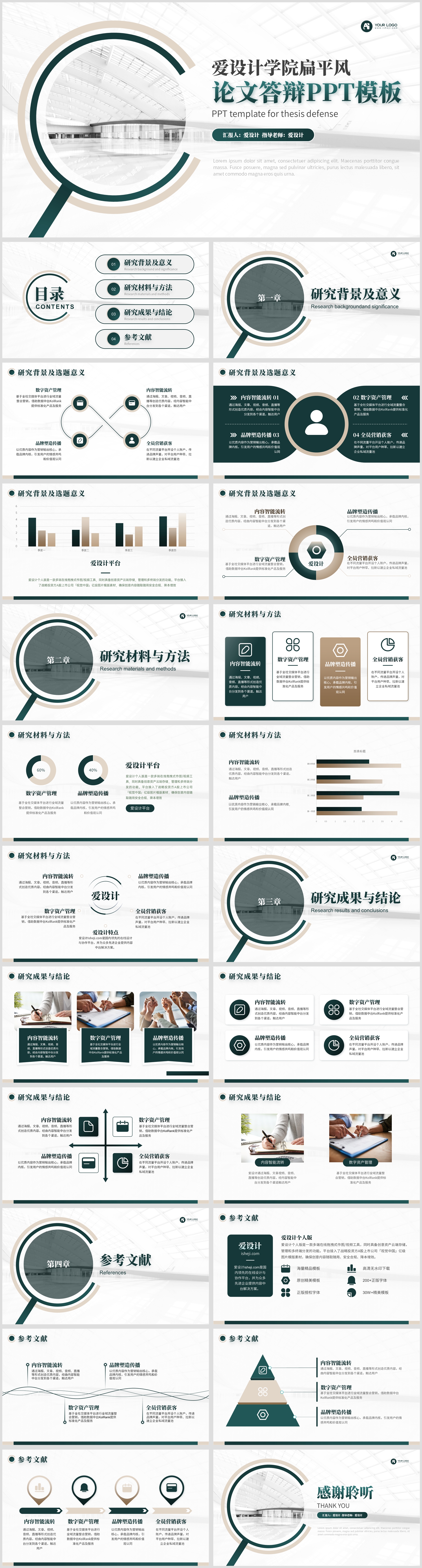 严肃绿学术答辩扁平风PPT模板
