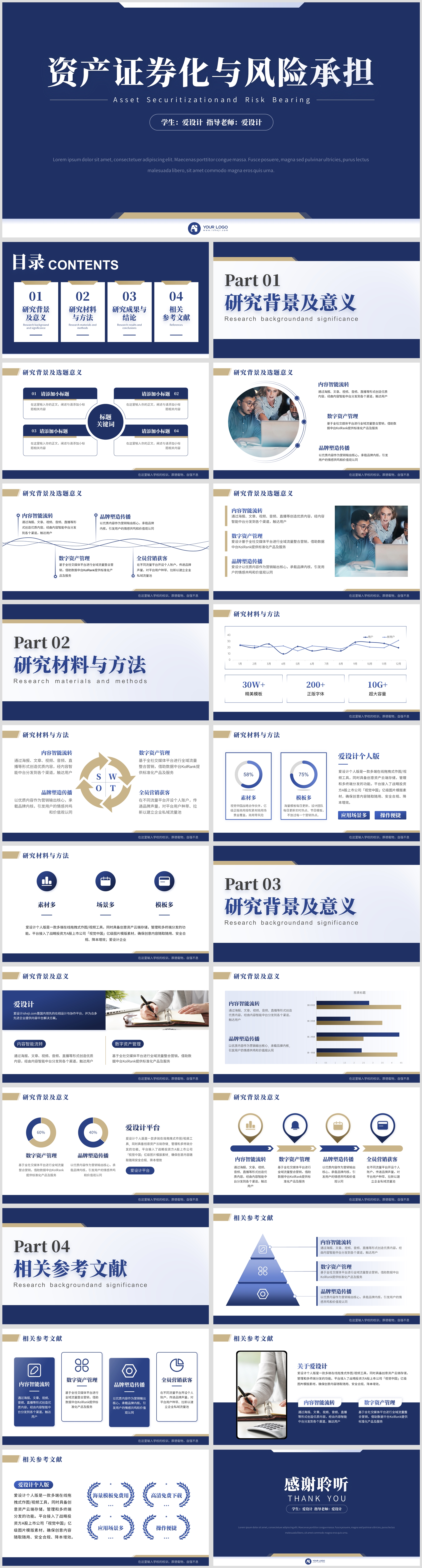 蓝棕色金融经济学术答辩PPT模板