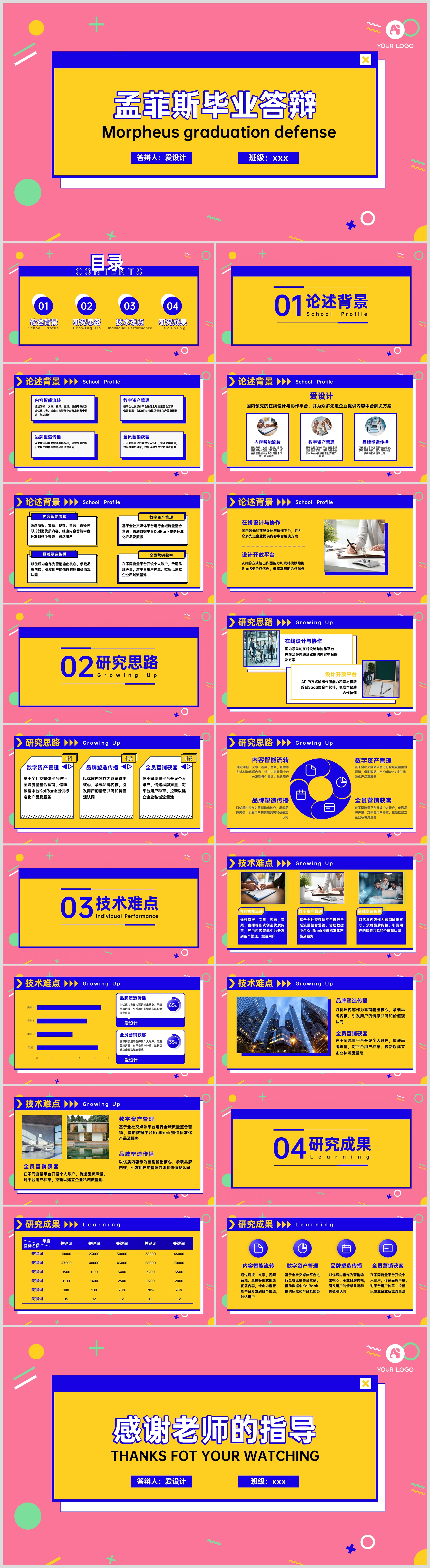 潮流风扁平简约毕业答辩PPT模板