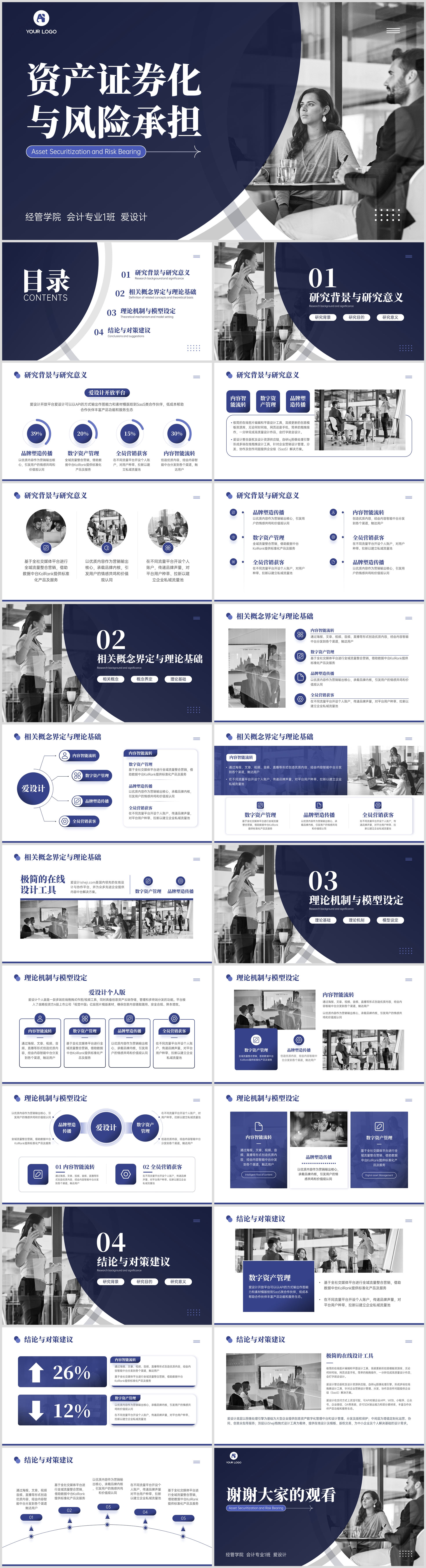 金融商务扁平简约毕业答辩PPT模板