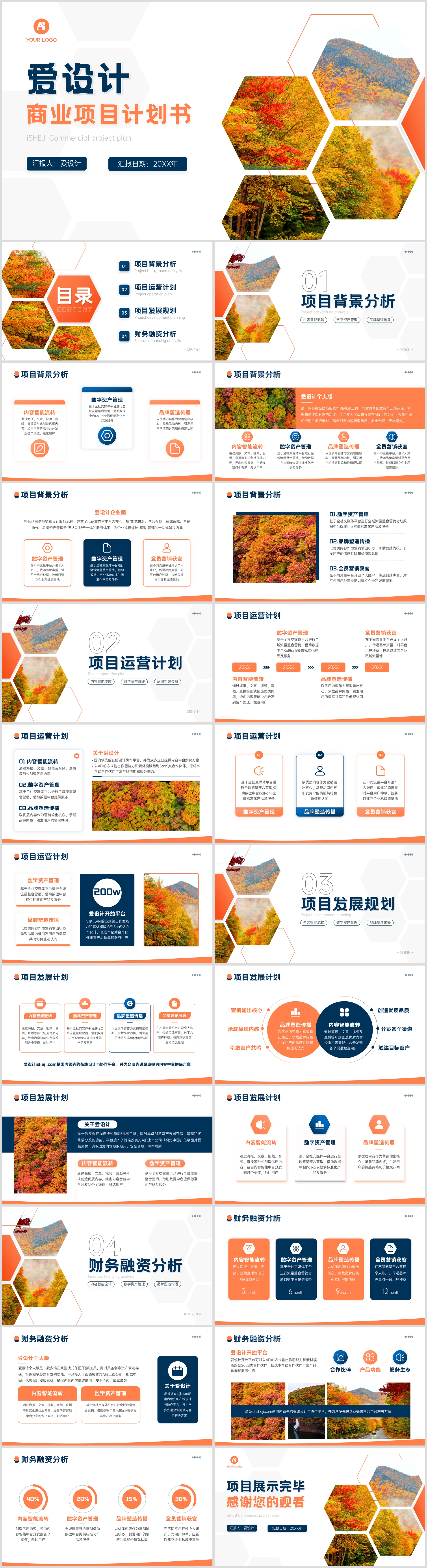 橙色扁平简约商业计划书PPT模板