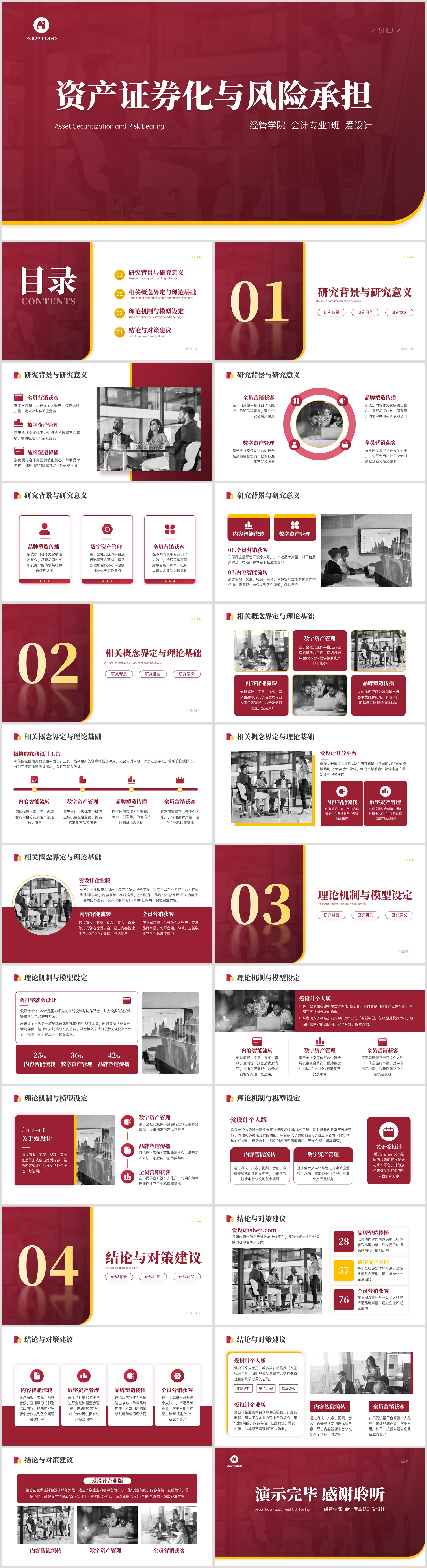 红色金融管理扁平简约毕业答辩PPT模板