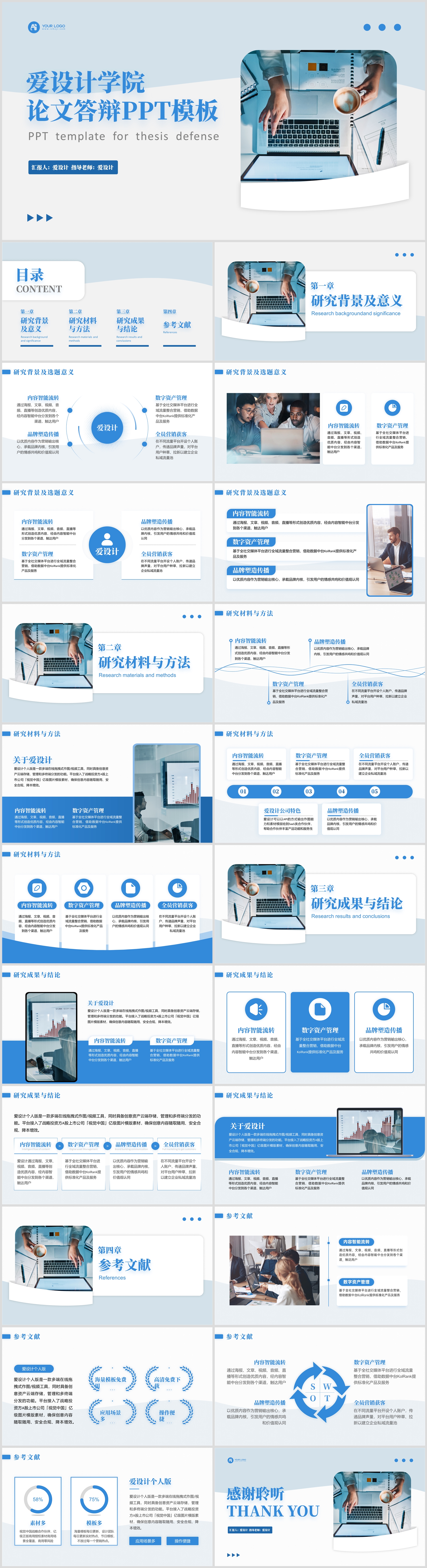 蓝色学术小清新毕业答辩PPT模板