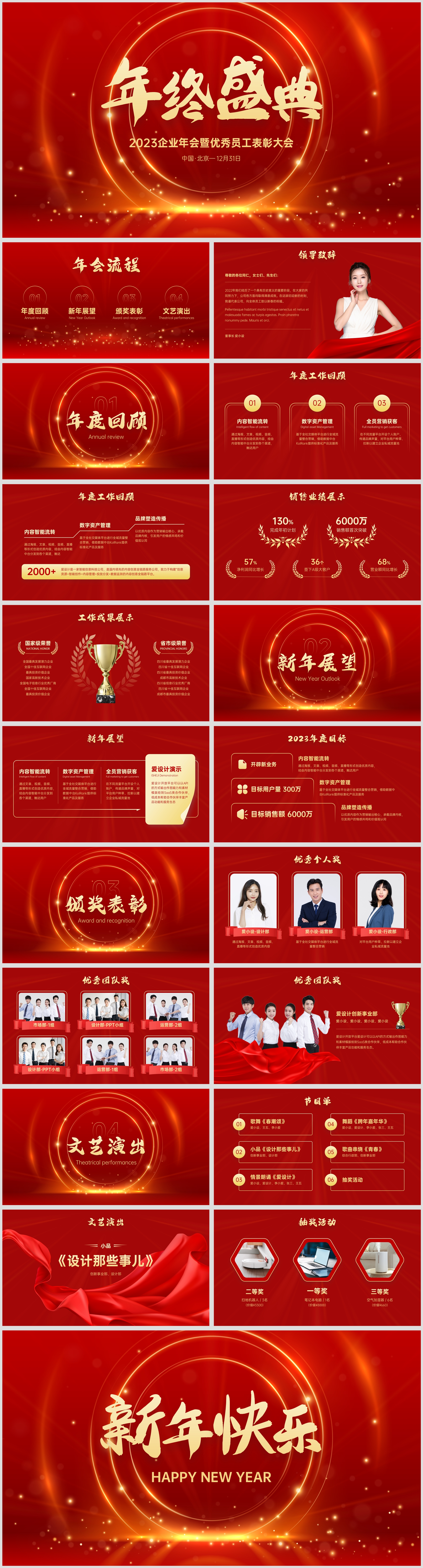 大气红金企业年会年终盛典PPT模板