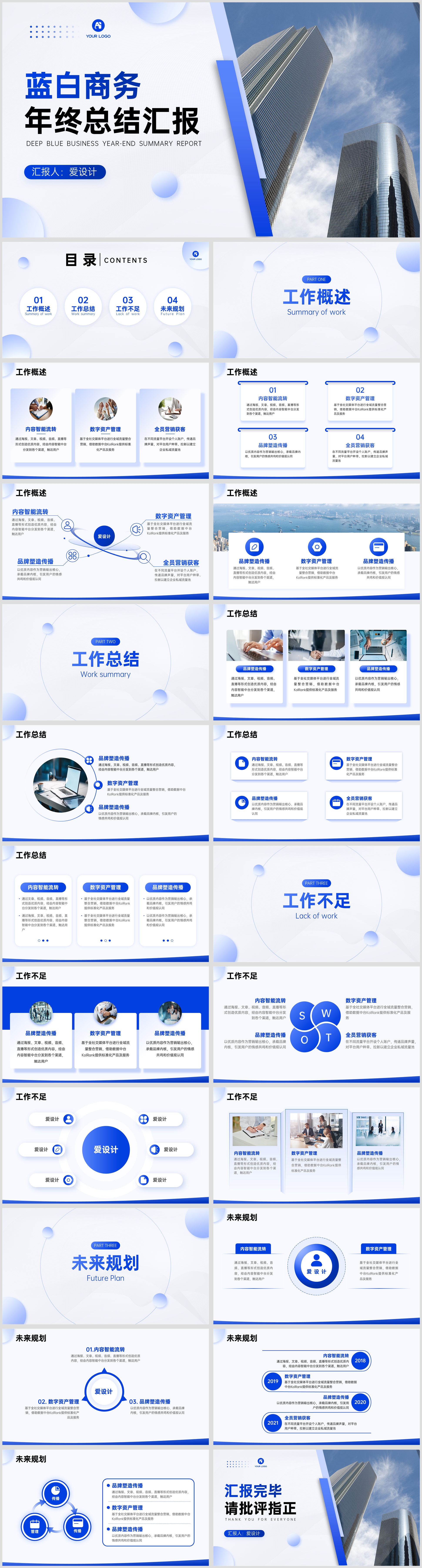 商务风蓝色渐变年终总结汇报PPT摸版