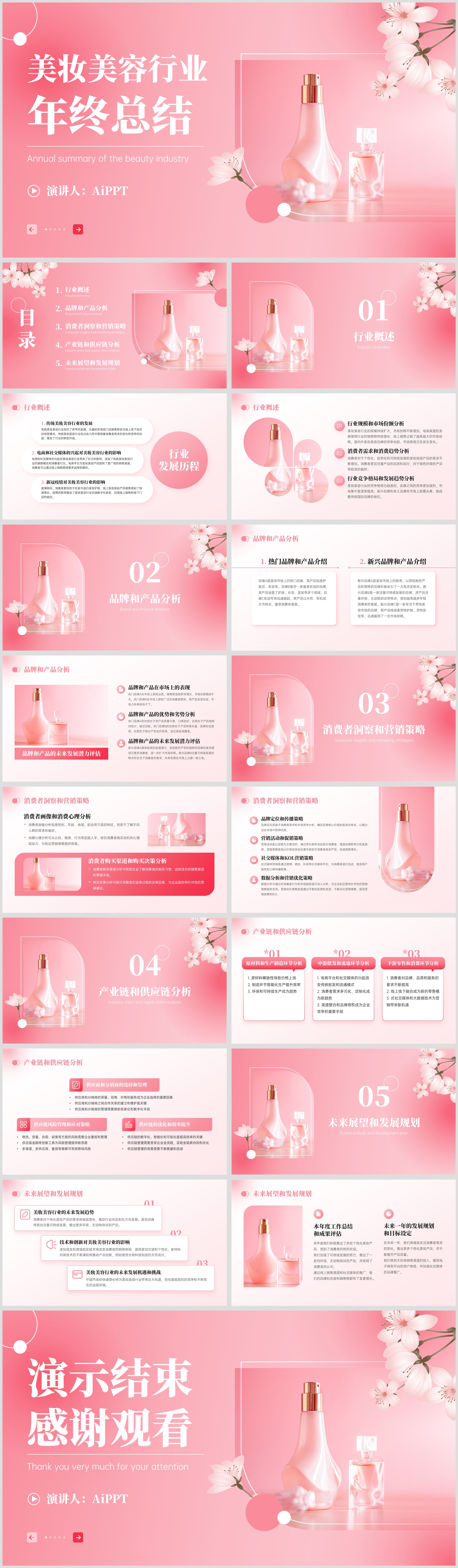 浪漫时尚美妆美容年终总结PPT模板