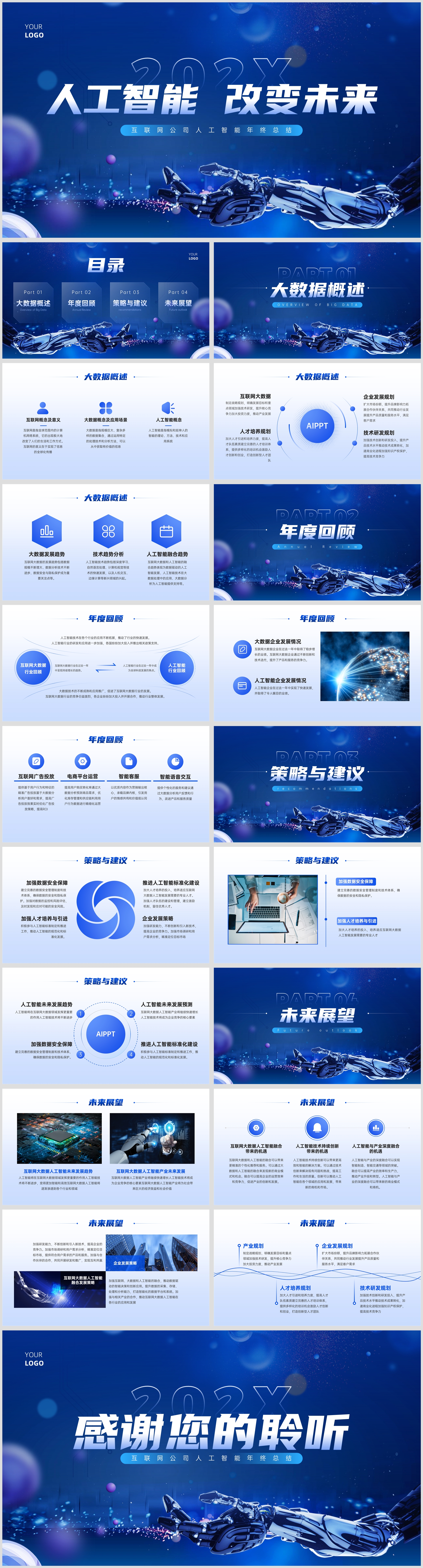 蓝色商务科技风互联网公司年终总结PPT模板