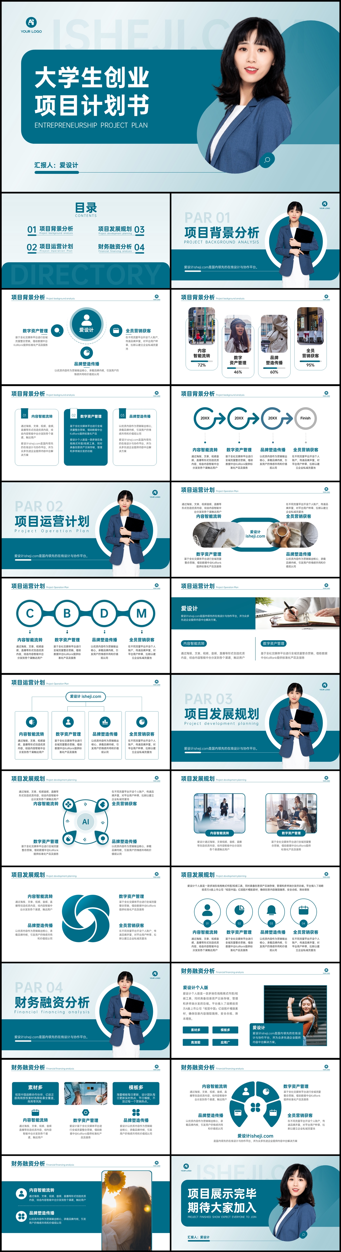 绿色简约大学生创业项目计划书PPT模板