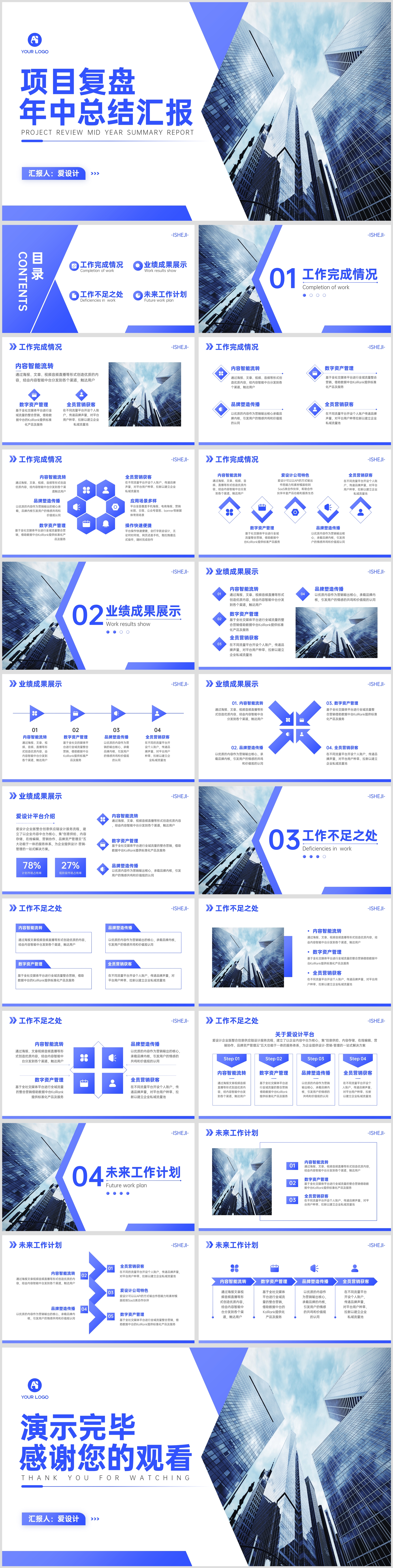 蓝紫色简约未来商务科技风总结汇报PPT模板