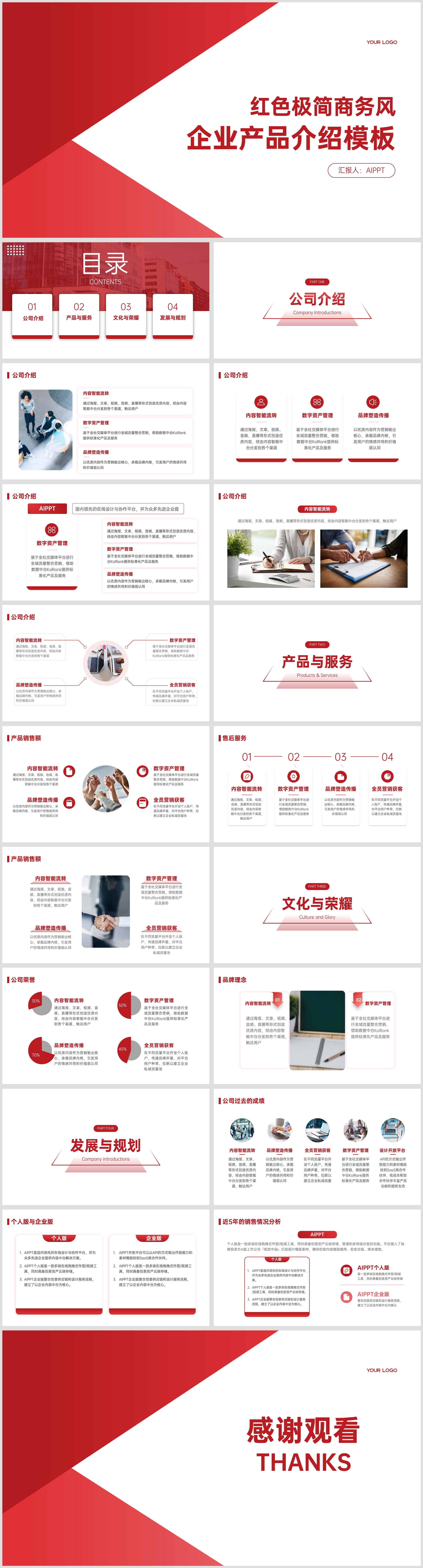 简约商务风红色企业介绍ppt模板