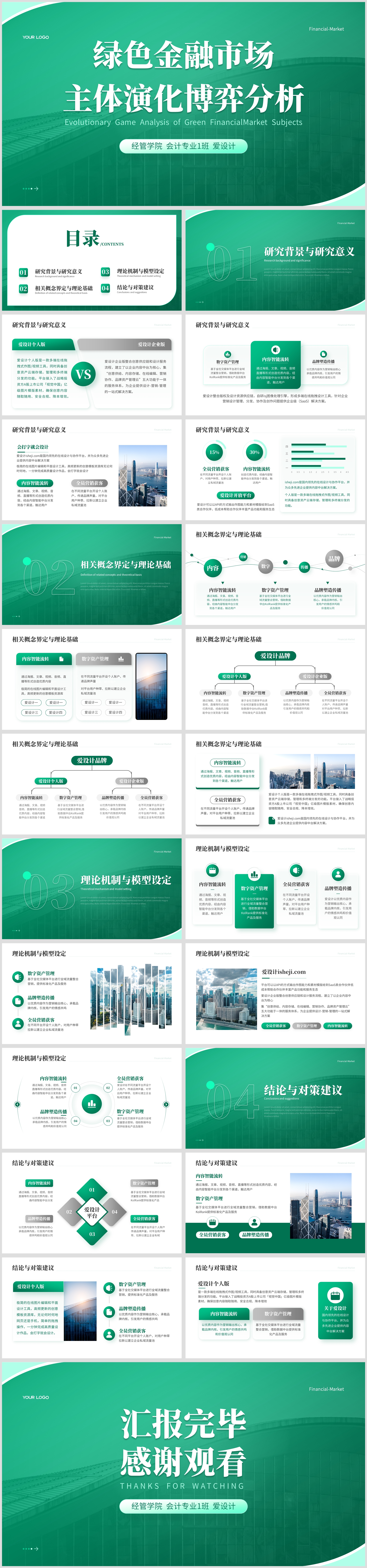 扁平风绿色简约商业计划书PPT模板
