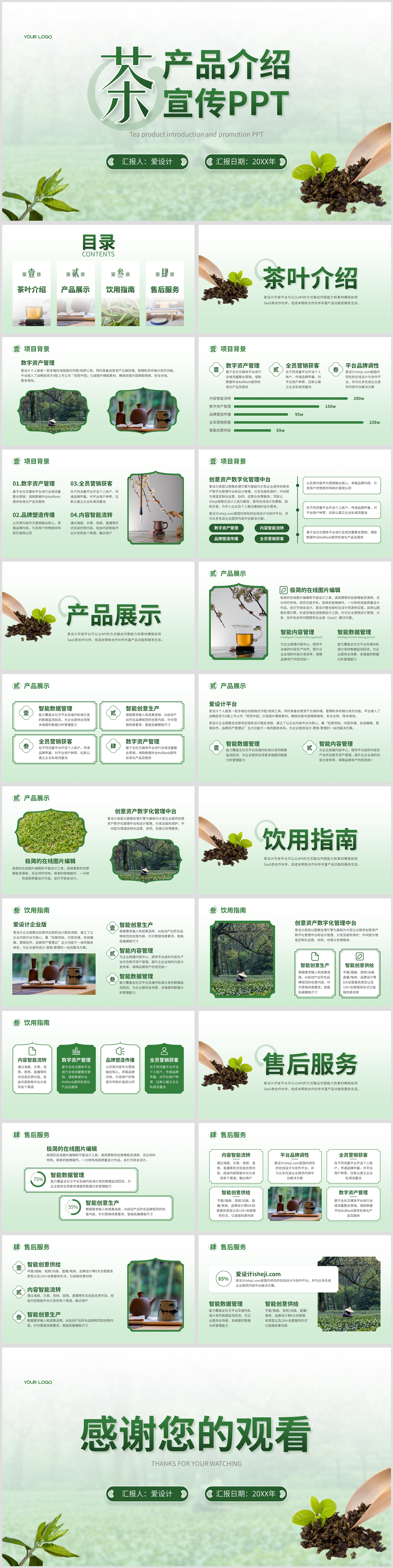 绿色渐变文艺风茶产品营销推广PPT模板