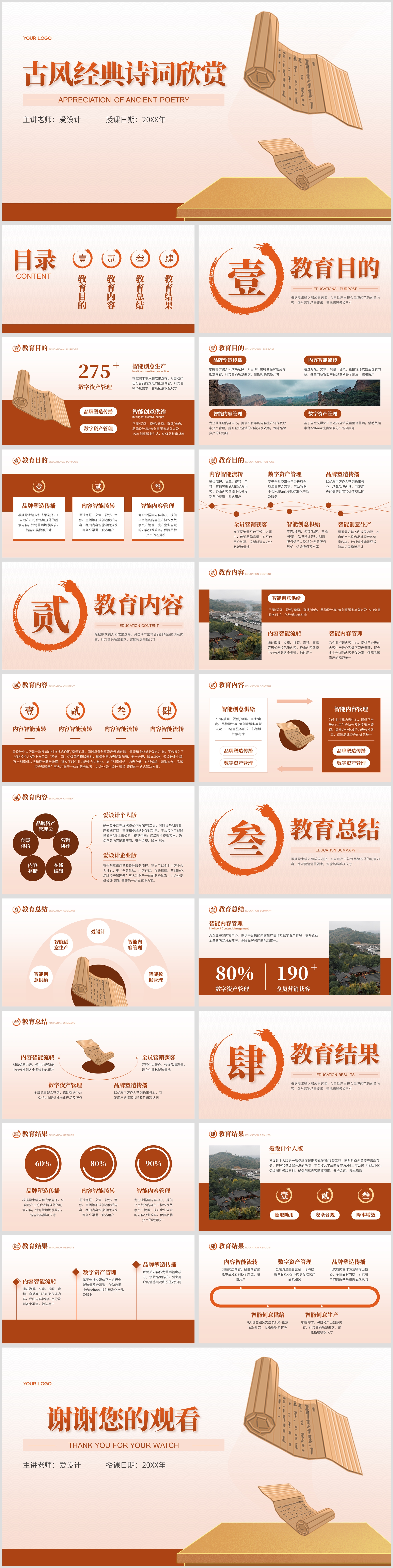 橙色渐变简约教学培训PPT模板