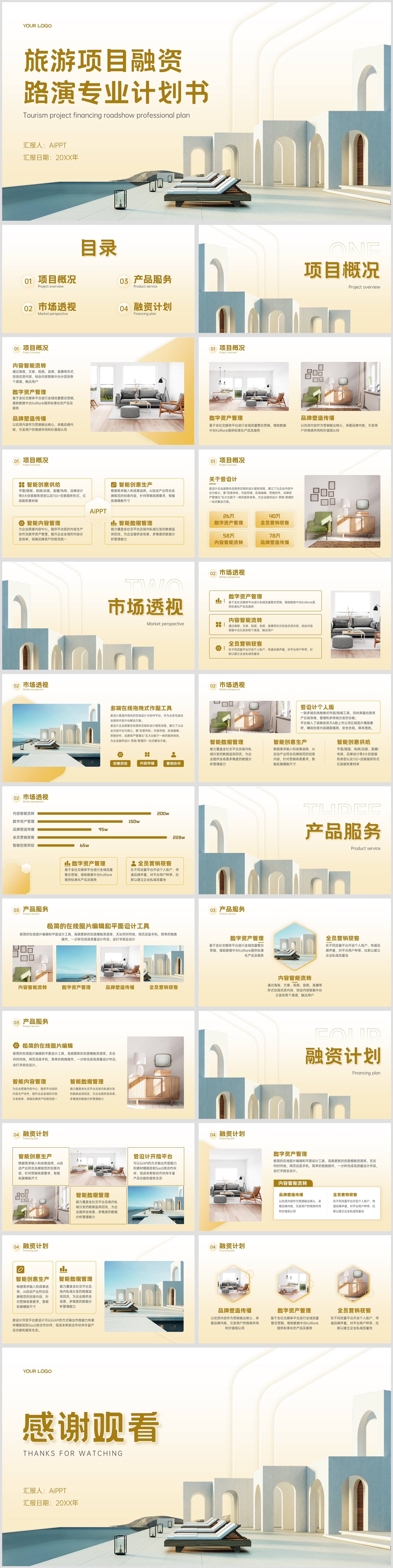 黄色渐变时尚商务风旅游商业计划书PPT模板