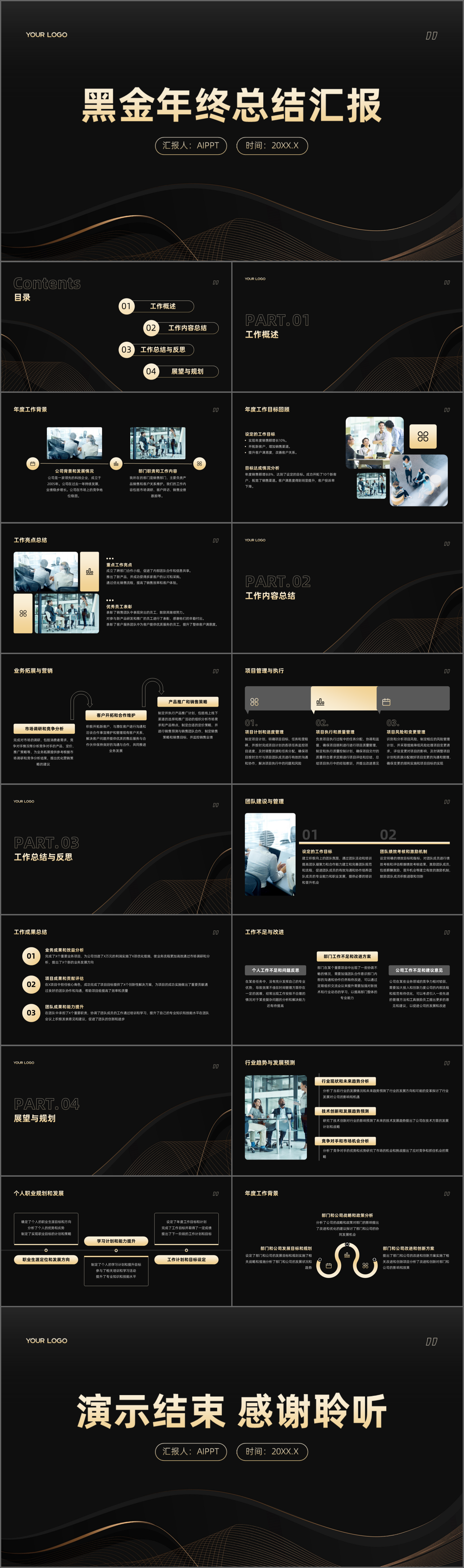 黑金风简约质感高级通用年终总结PPT模板