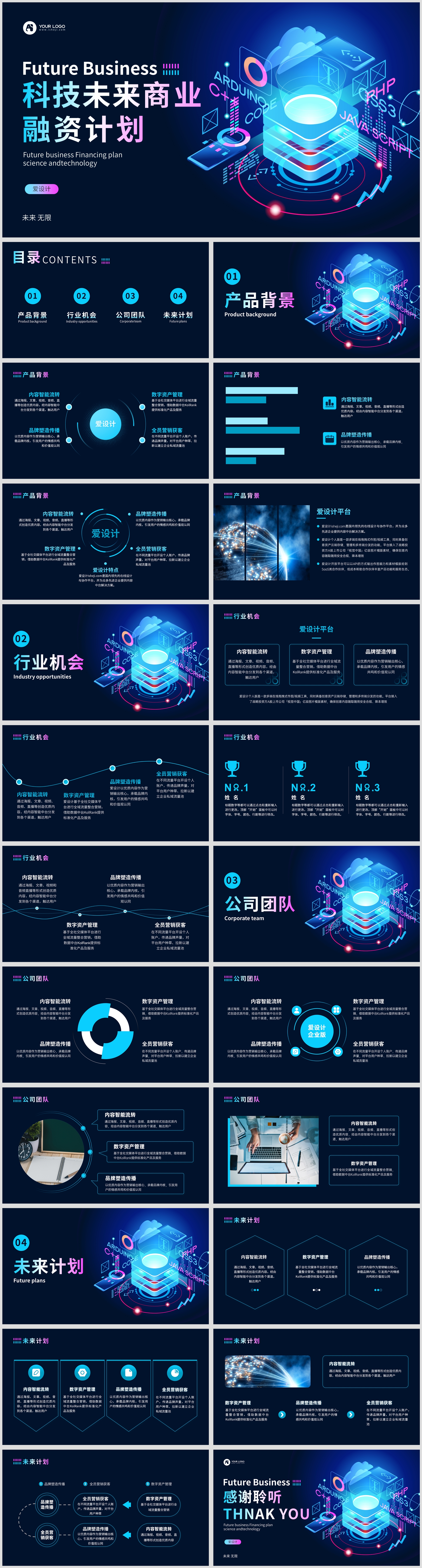 潮流科技蓝粉色扁平风商业融资计划PPT模板
