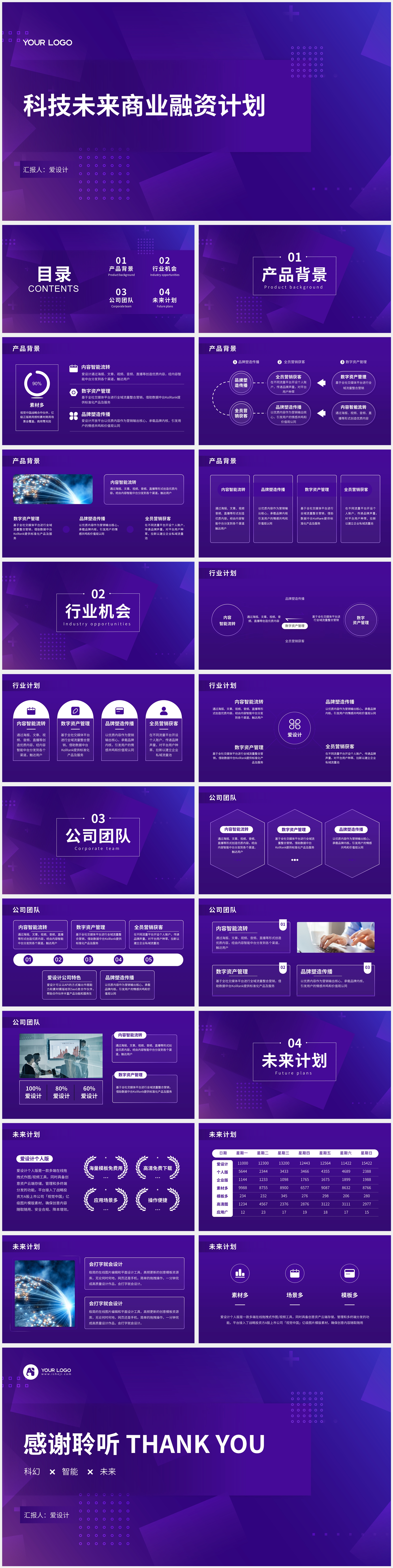 简约高级紫色渐变扁平风商业计划主题ppt模板
