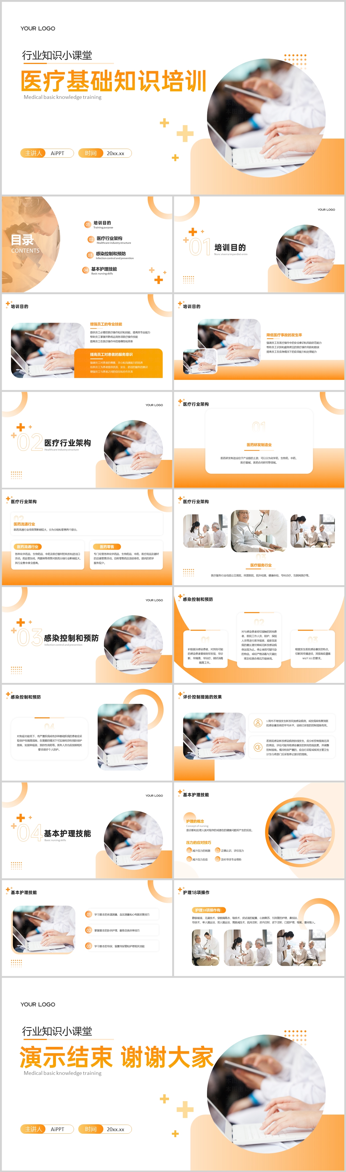 简约橙色渐变医疗基础知识培训PPT模板