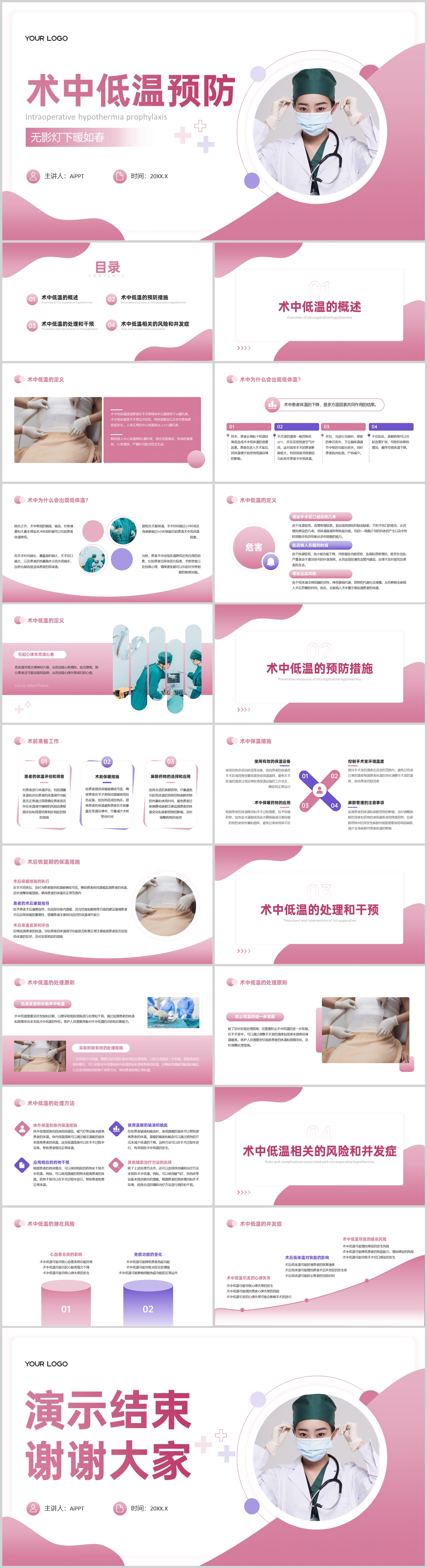 简约红色术中低温预防PPT模板