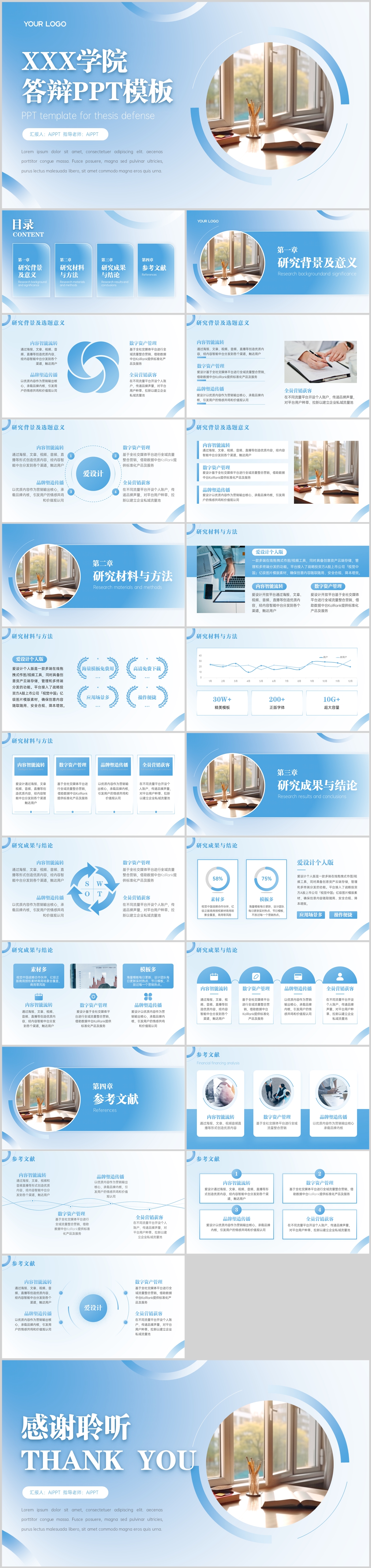 奶油蓝清新简约毕业答辩PPT模板