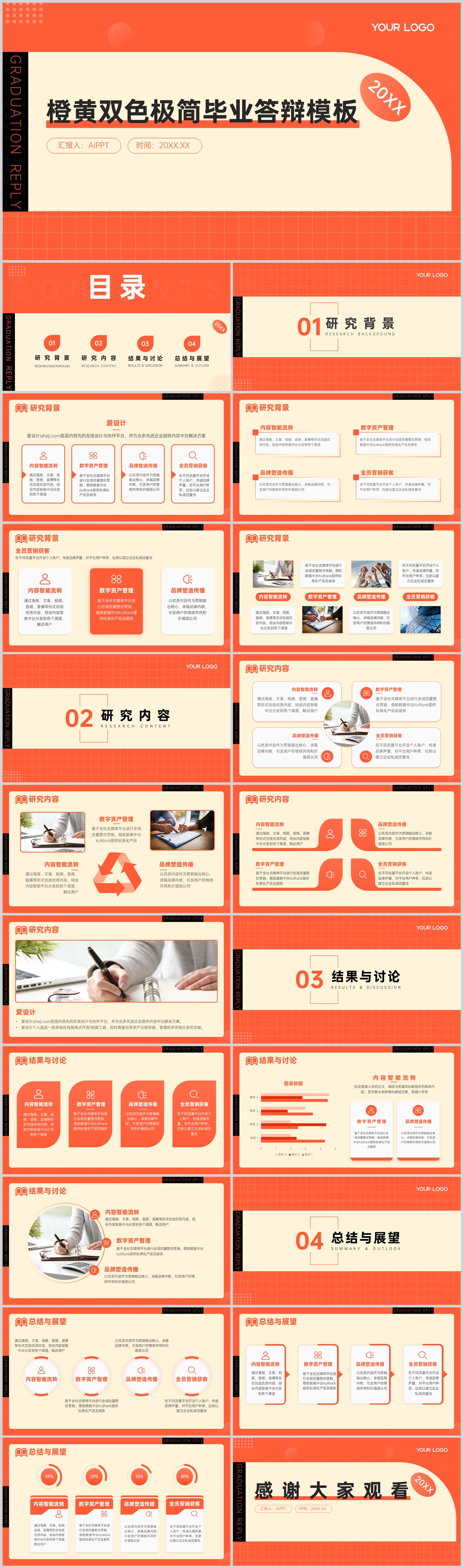 创意极简扁平风毕业答辩PPT模板
