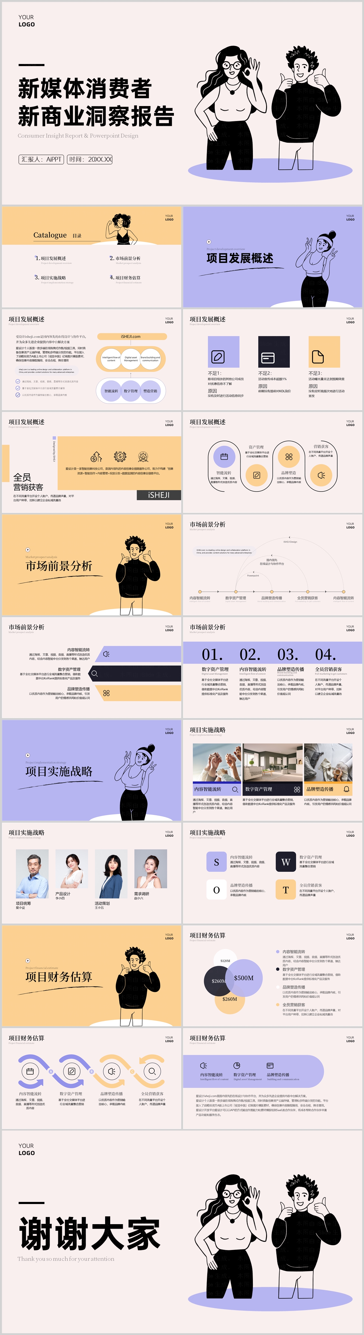 潮流风扁平插画时尚商业计划书PPT模板